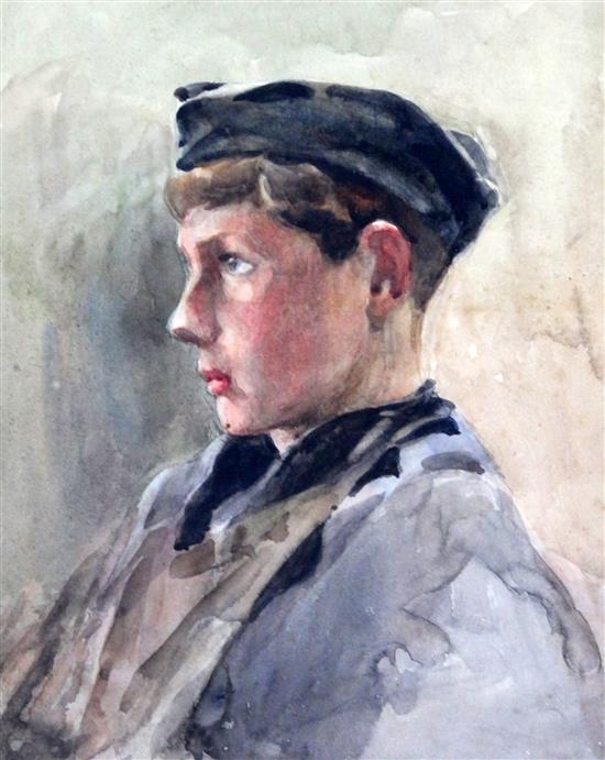 Attributed to Henry Scott Tuke (1858-1929) Portrait of a youth 11.75 x 9.75in.